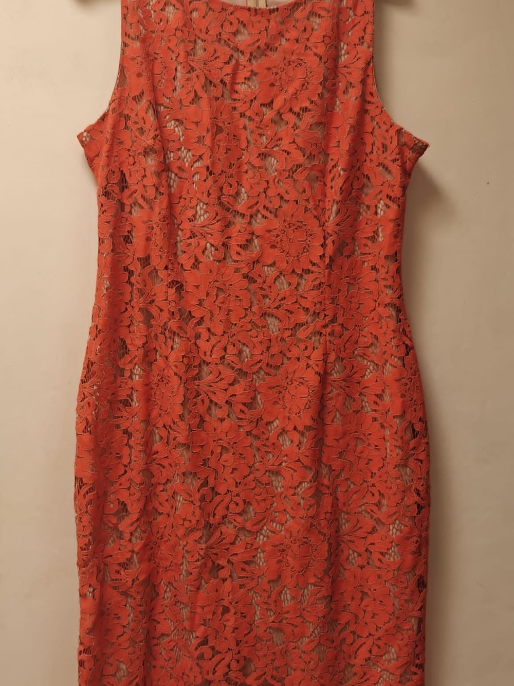 Nicole Miller Sleeveless Orange Lace Sheath Dress
